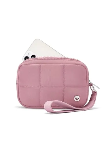 Mini Puffer Wristlet Wallet, Dark Pink