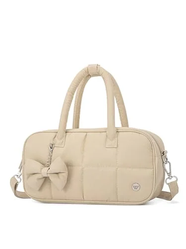 Small Puffer Crescent Bag, Beige