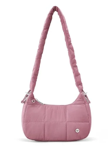 Small Puffer Crescent Bag, Dark Pink (11 in)