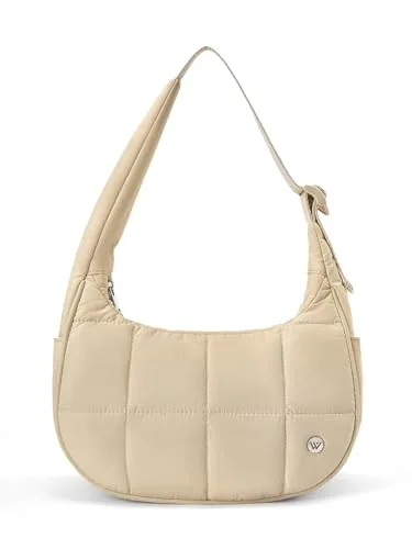 Small Puffer Crescent Bag, Khaki (11.2 in)