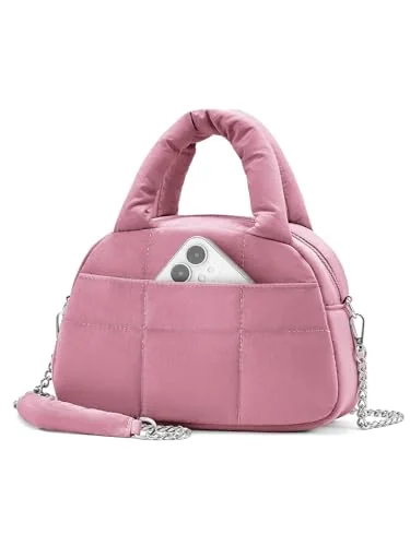 Small Puffer Crossbody Bag, Dark Pink (9.6 in)