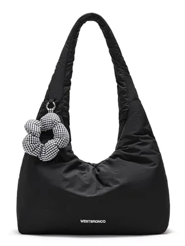 Medium Puffer Hobo Bag, Black