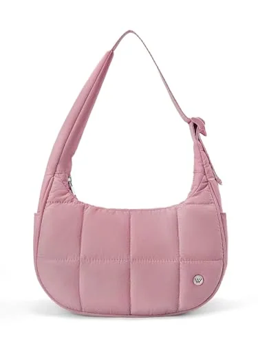 Small Puffer Crescent Bag, Dark Pink (11.2 in)