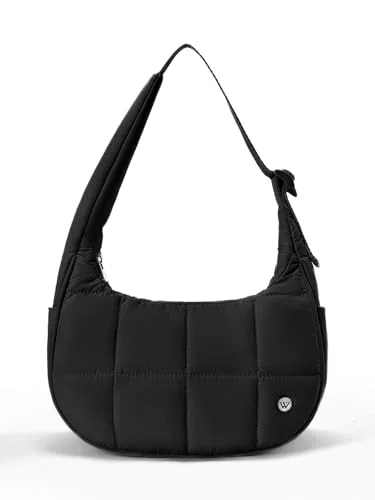 Small Puffer Crescent Bag, Black (10.3 in)