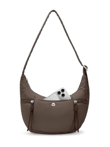 Small Puffer Crescent Bag, Coffee (12.2 in)