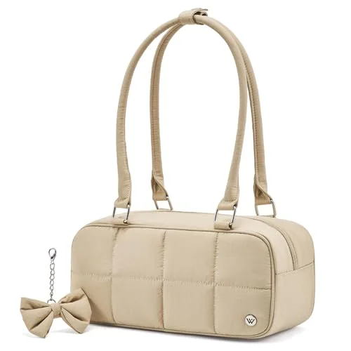 Small Puffer Crescent Bag, Beige