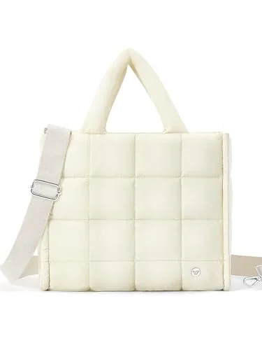 Small Puffer Tote Bag, Beige